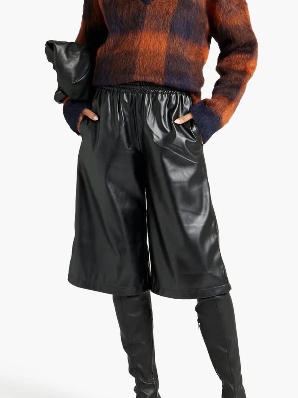 ATM Anthony Thomas Melillo Black Faux Leather Wide Leg Culotte Pants S